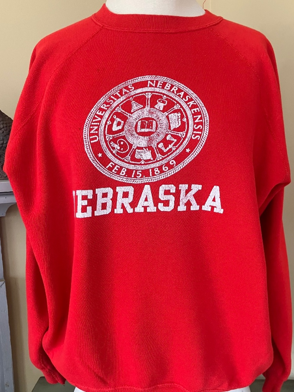 Vintage University of Nebraska Collegiate Red Sweatshirt • Made in USA • Velva S